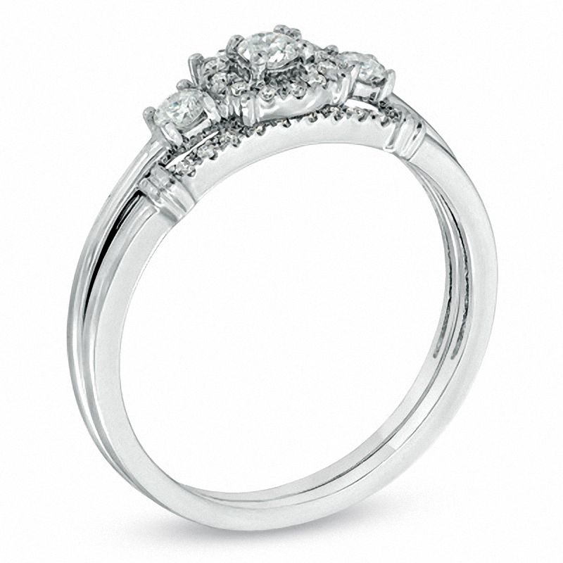 1/3 CT. T.W. Diamond Three Stone Bridal Set in 14K White Gold