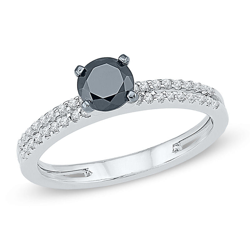 3/4 CT. T.W. Enhanced Black and White Diamond Bridal Set in 14K White Gold
