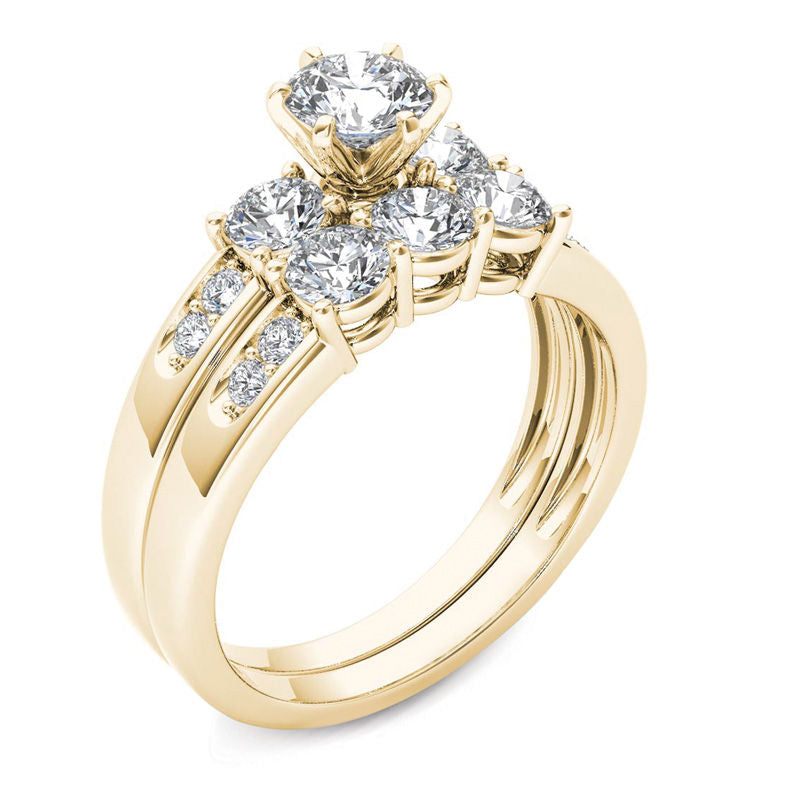 1-1/2 CT. Diamond Three Stone Bridal Set in 14K Yellow Gold