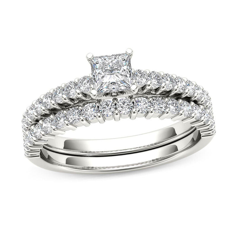 1 CT. T.W. Princess-Cut Diamond Bridal Engagement Ring Set in 14K White Gold