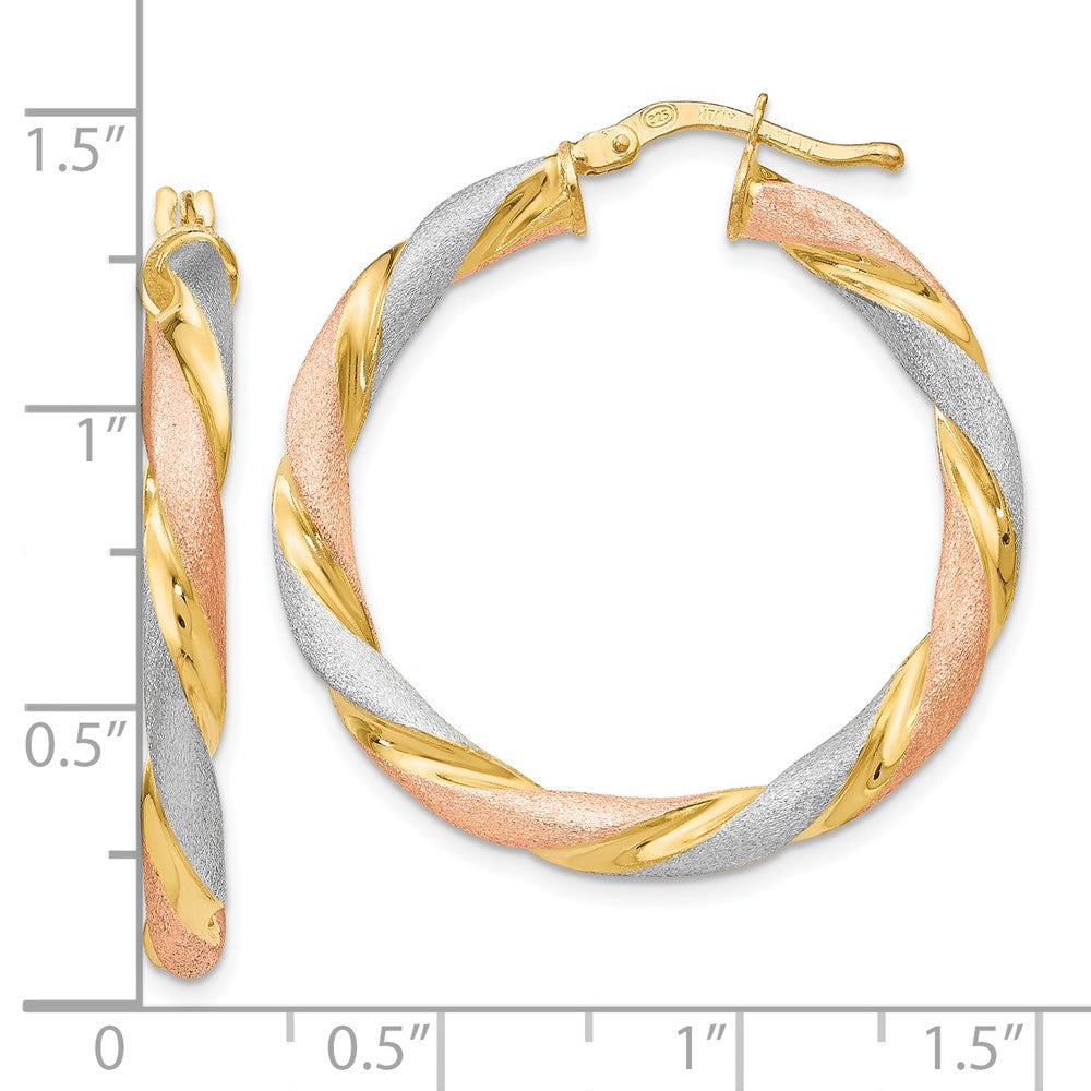 Sterling Silver Tri Color Twisted Hinged Hoop Earrings