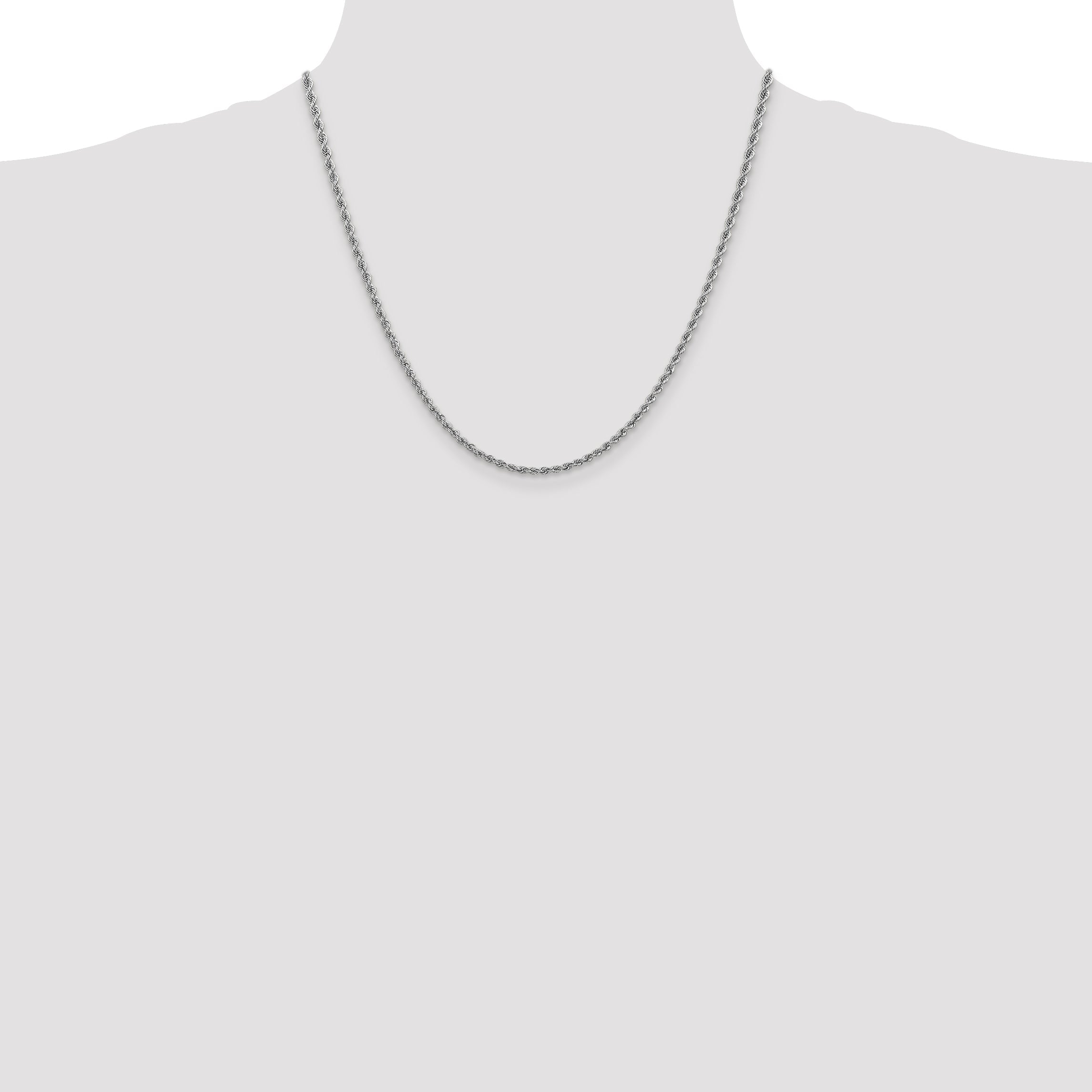 14K White Gold 20 Inch 2.5mm Regular Rope With Lobster Clasp Chain Necklace