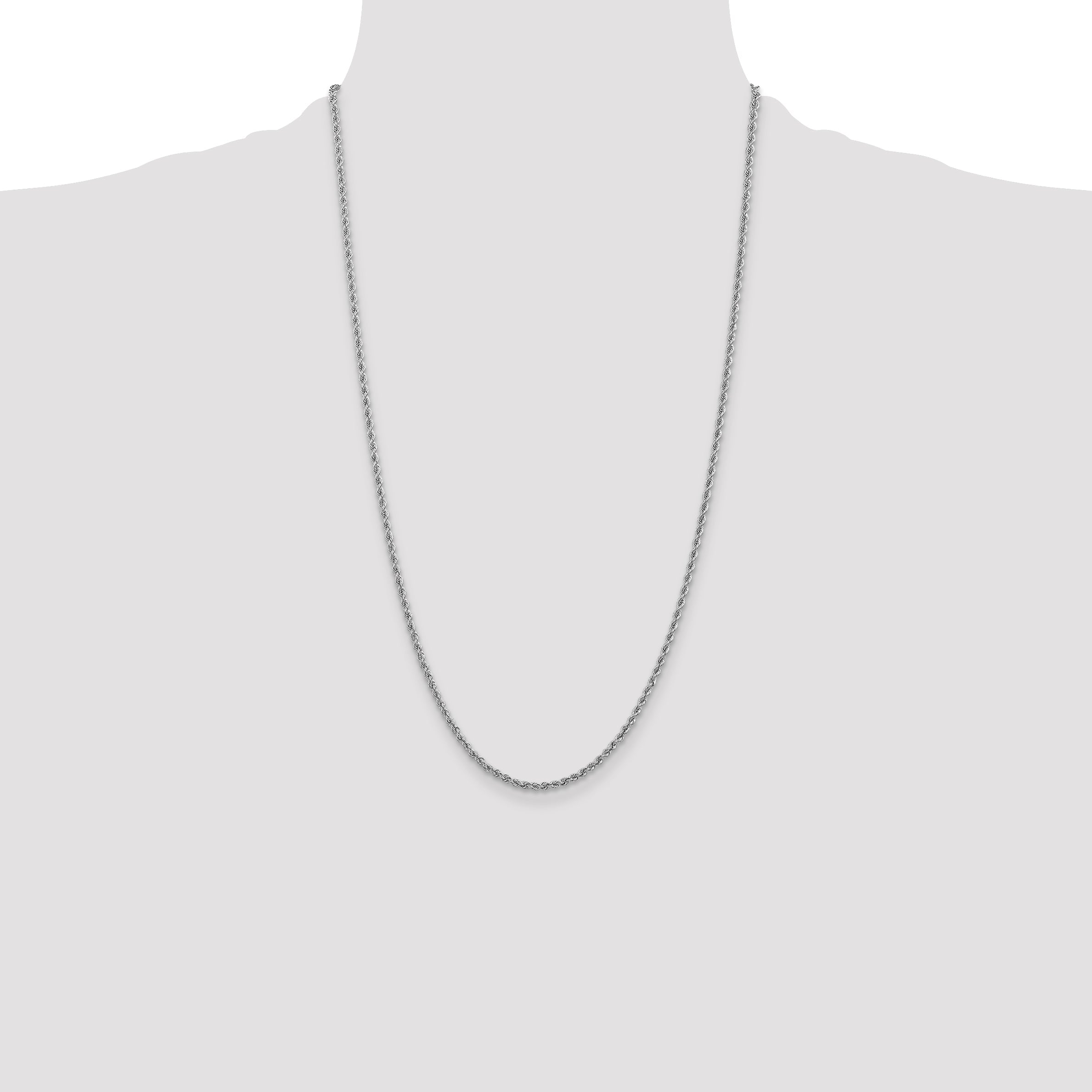 14K White Gold 26 Inch 2.5mm Regular Rope With Lobster Clasp Chain Necklace