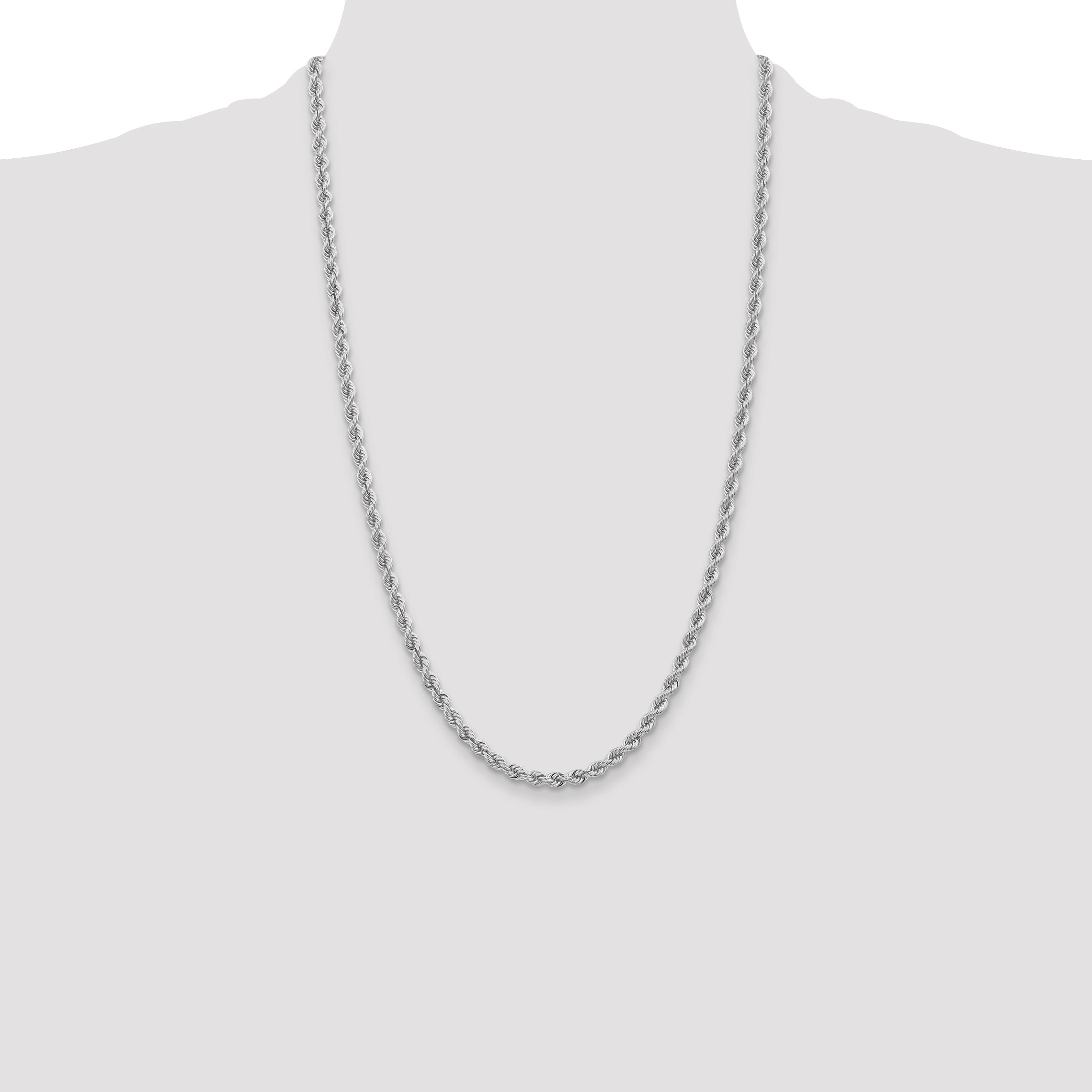 14K White Gold 26 Inch 3mm Regular Rope With Lobster Clasp Chain Necklace