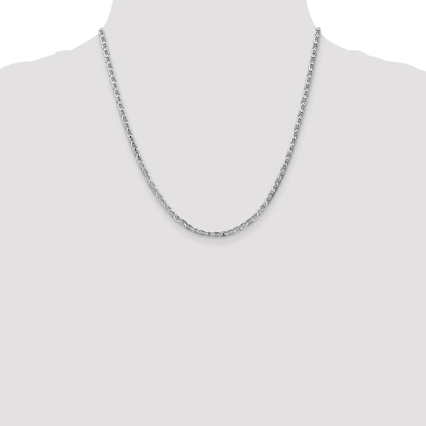 14K White Gold 20 Inch 3mm Concave Anchor With Lobster Clasp Chain Necklace