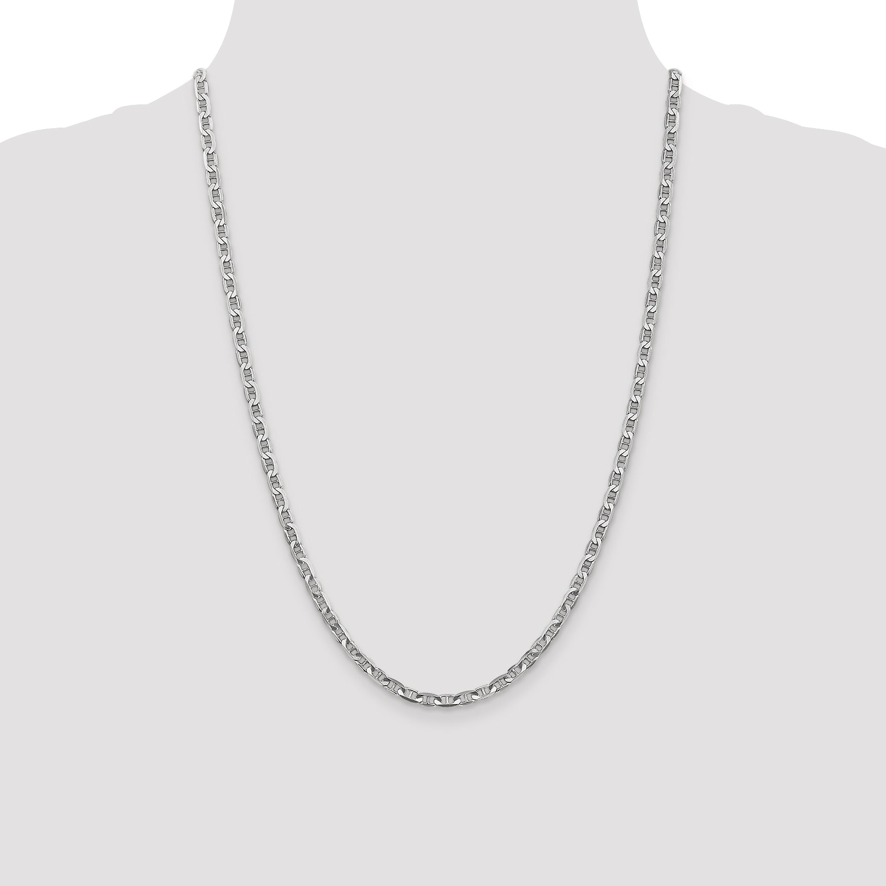 14K White Gold 24 Inch 3.75mm Concave Anchor With Lobster Clasp Chain Necklace