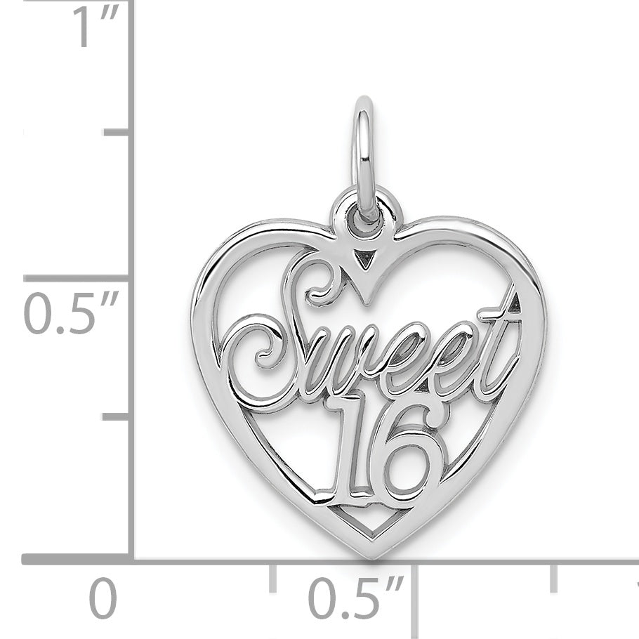 14K White Gold Sweet 16 Heart Charm