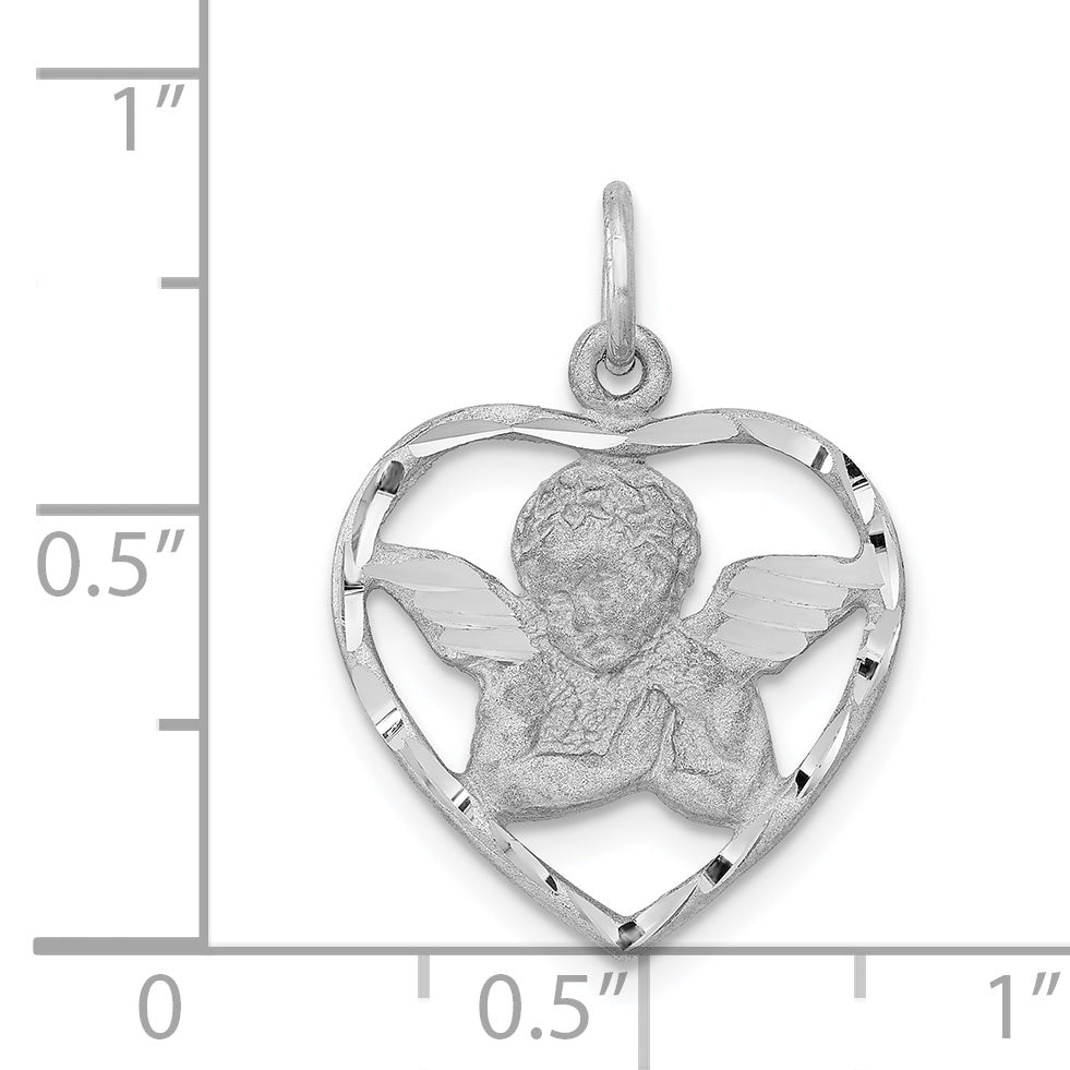 14K White Gold Angel In Heart Charm