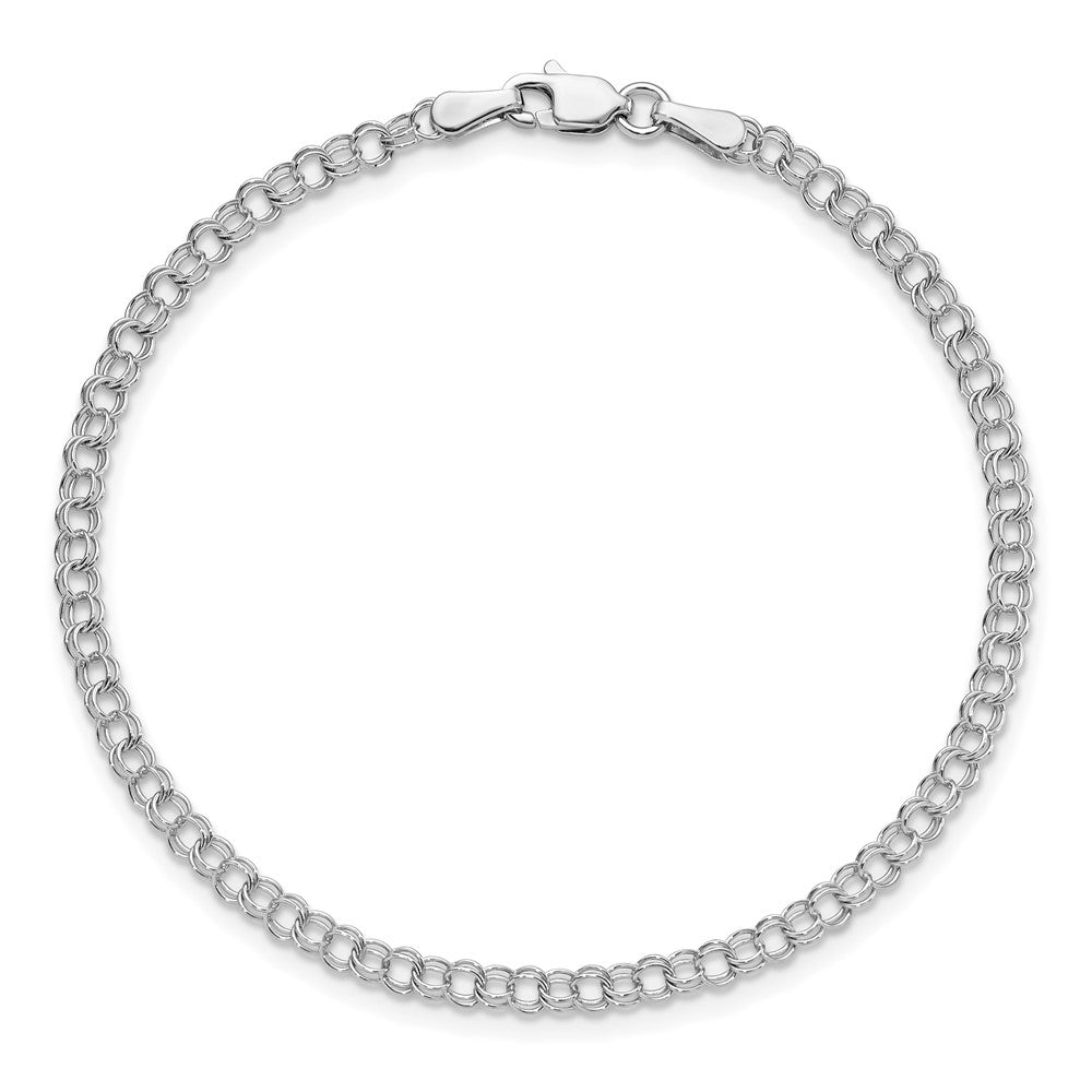 14K White Gold 3mm Solid Double Link 7 Inch Charm Bracelet