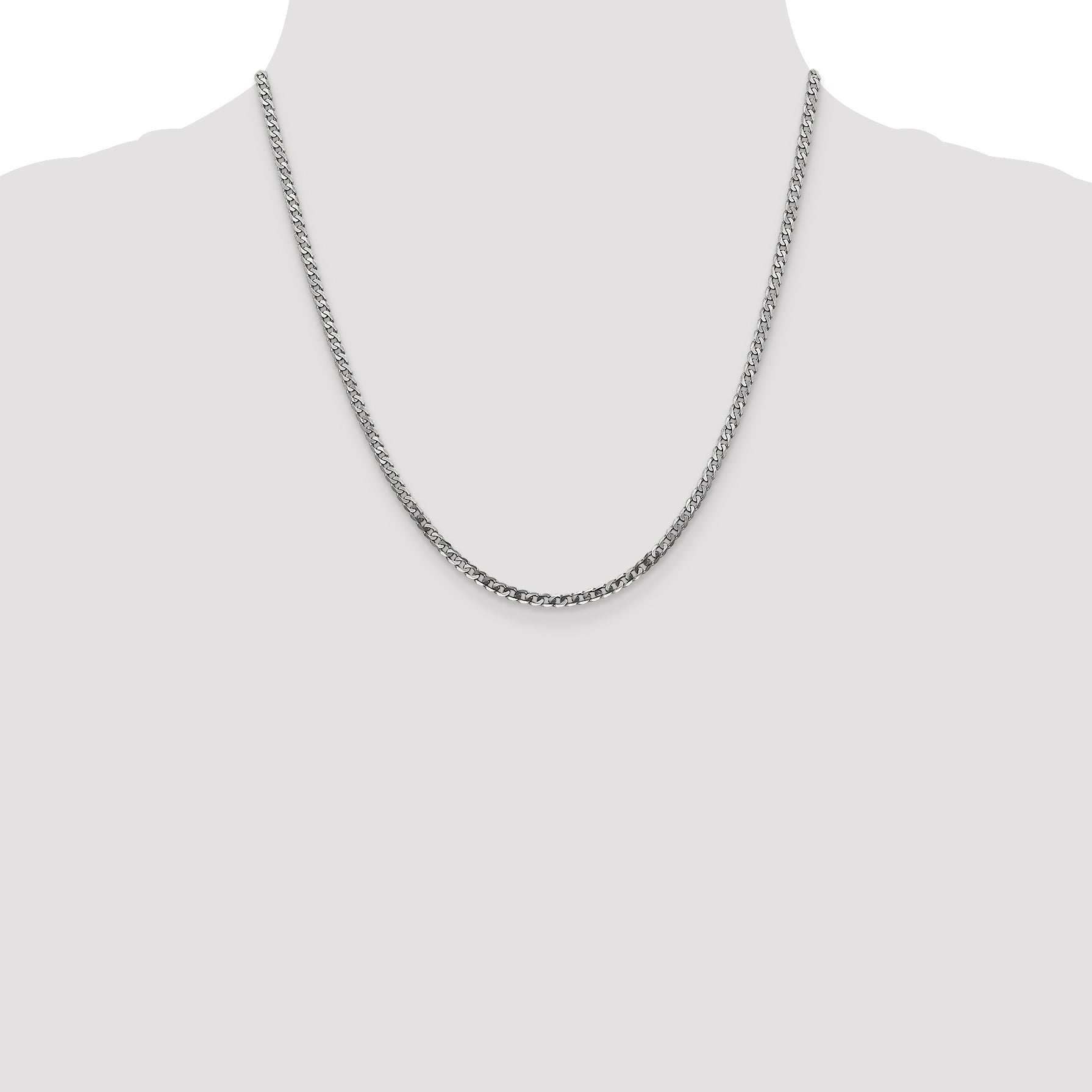 14K White Gold 20 Inch 2.9mm Flat Beveled Curb With Lobster Clasp Chain Necklace