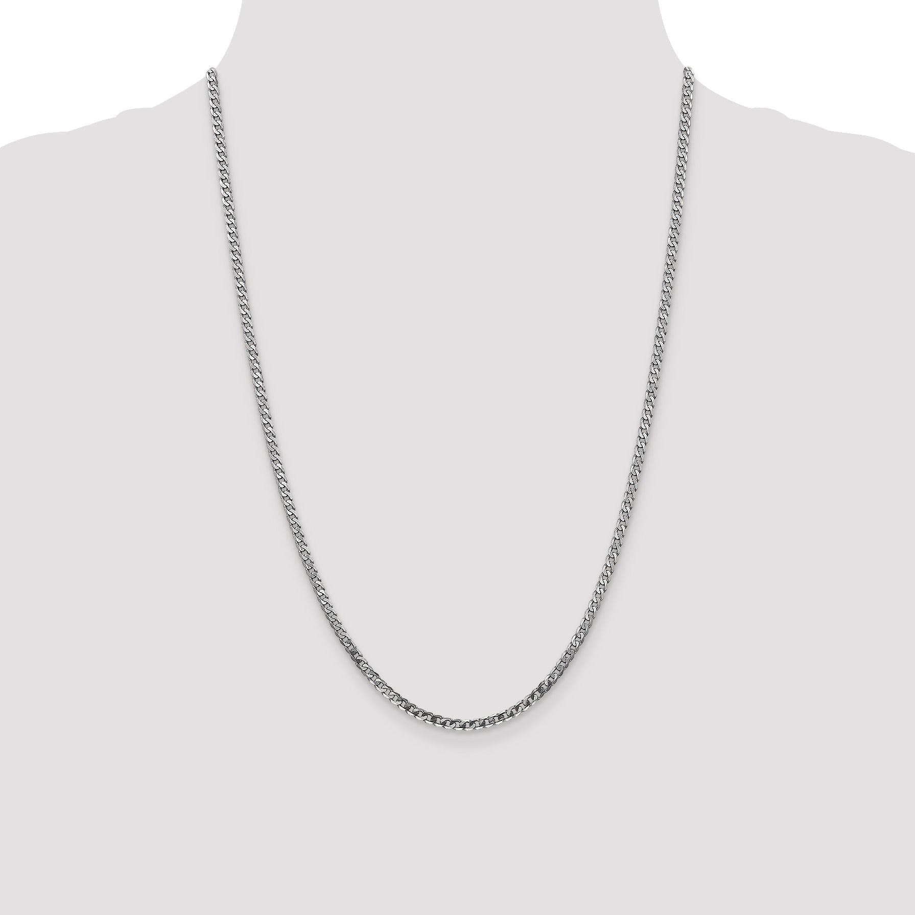 14K White Gold 24 Inch 2.9mm Flat Beveled Curb With Lobster Clasp Chain Necklace