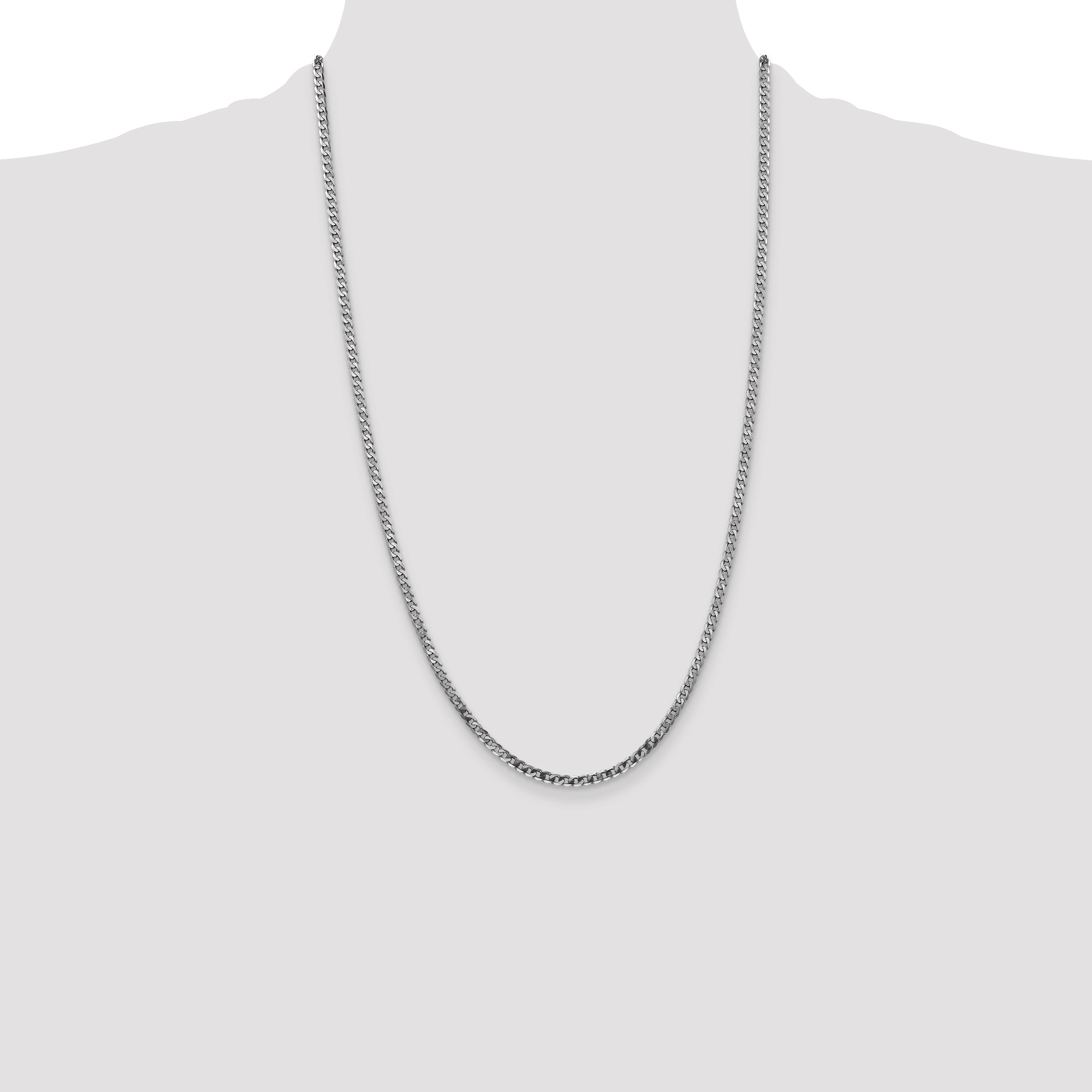 14K White Gold 26 Inch 2.9mm Flat Beveled Curb With Lobster Clasp Chain Necklace