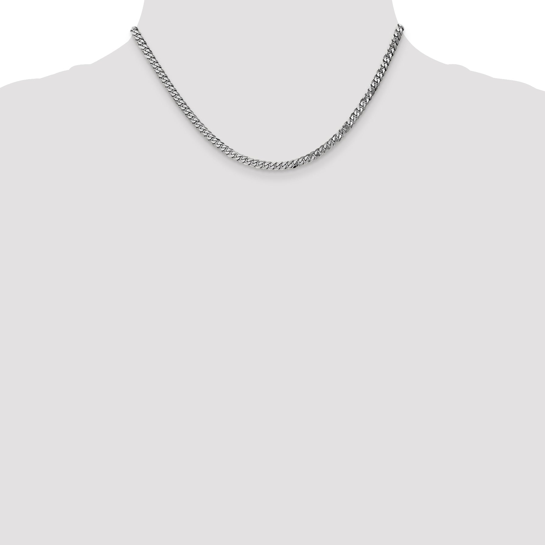 14K White Gold 16 Inch 3.9mm Flat Beveled Curb With Lobster Clasp Chain Necklace