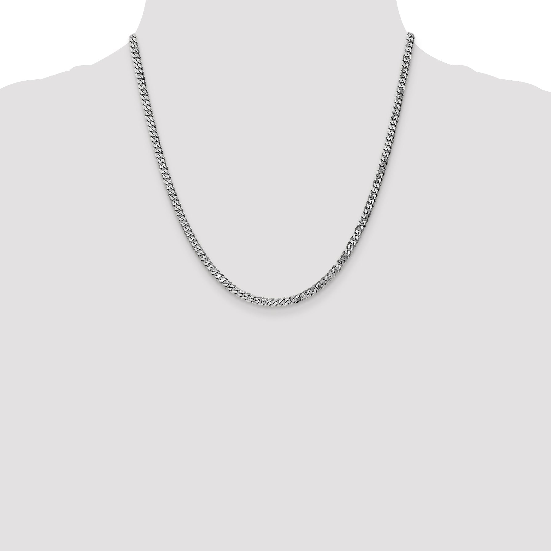 14K White Gold 20 Inch 3.9mm Flat Beveled Curb With Lobster Clasp Chain Necklace