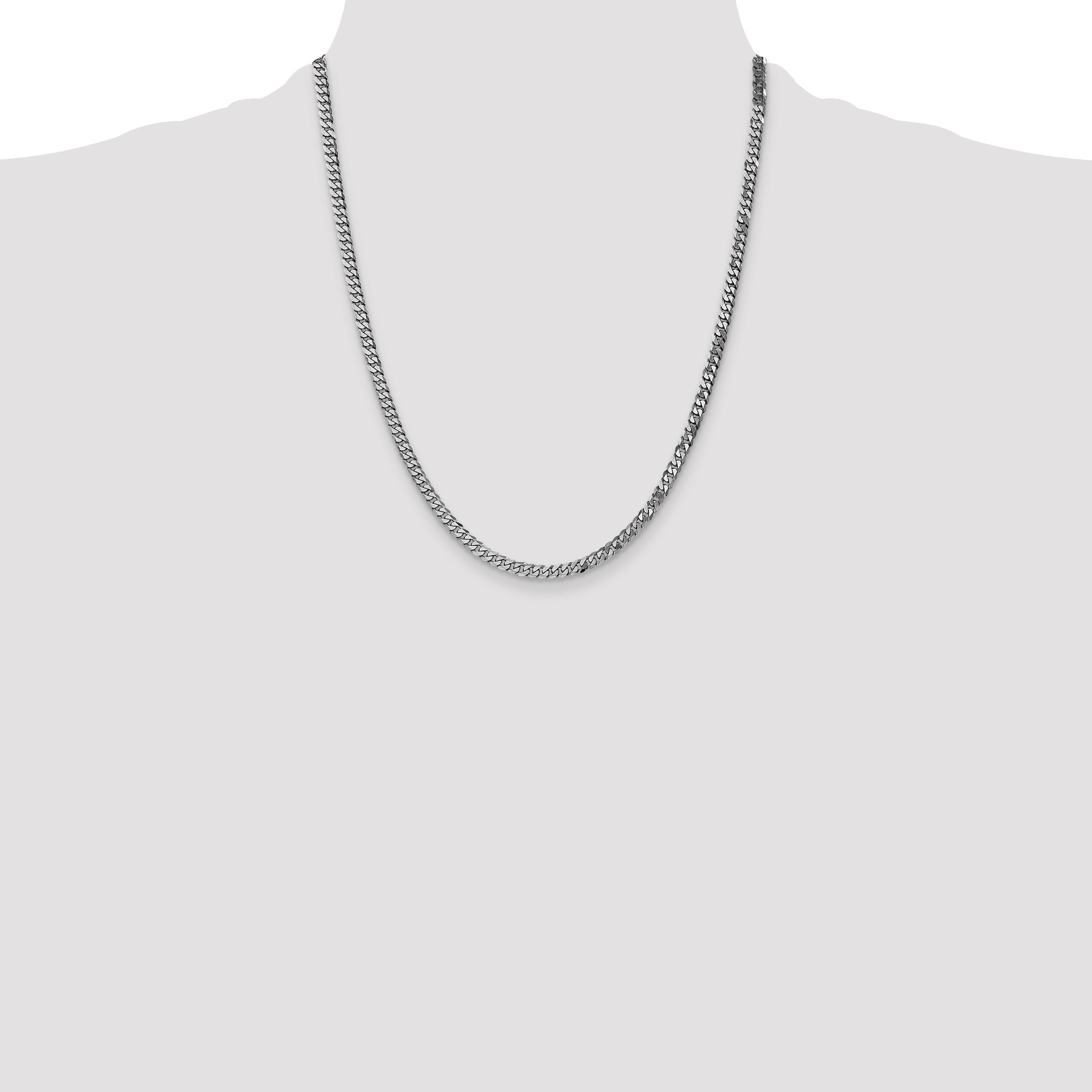 14K White Gold 22 Inch 3.9mm Flat Beveled Curb With Lobster Clasp Chain Necklace