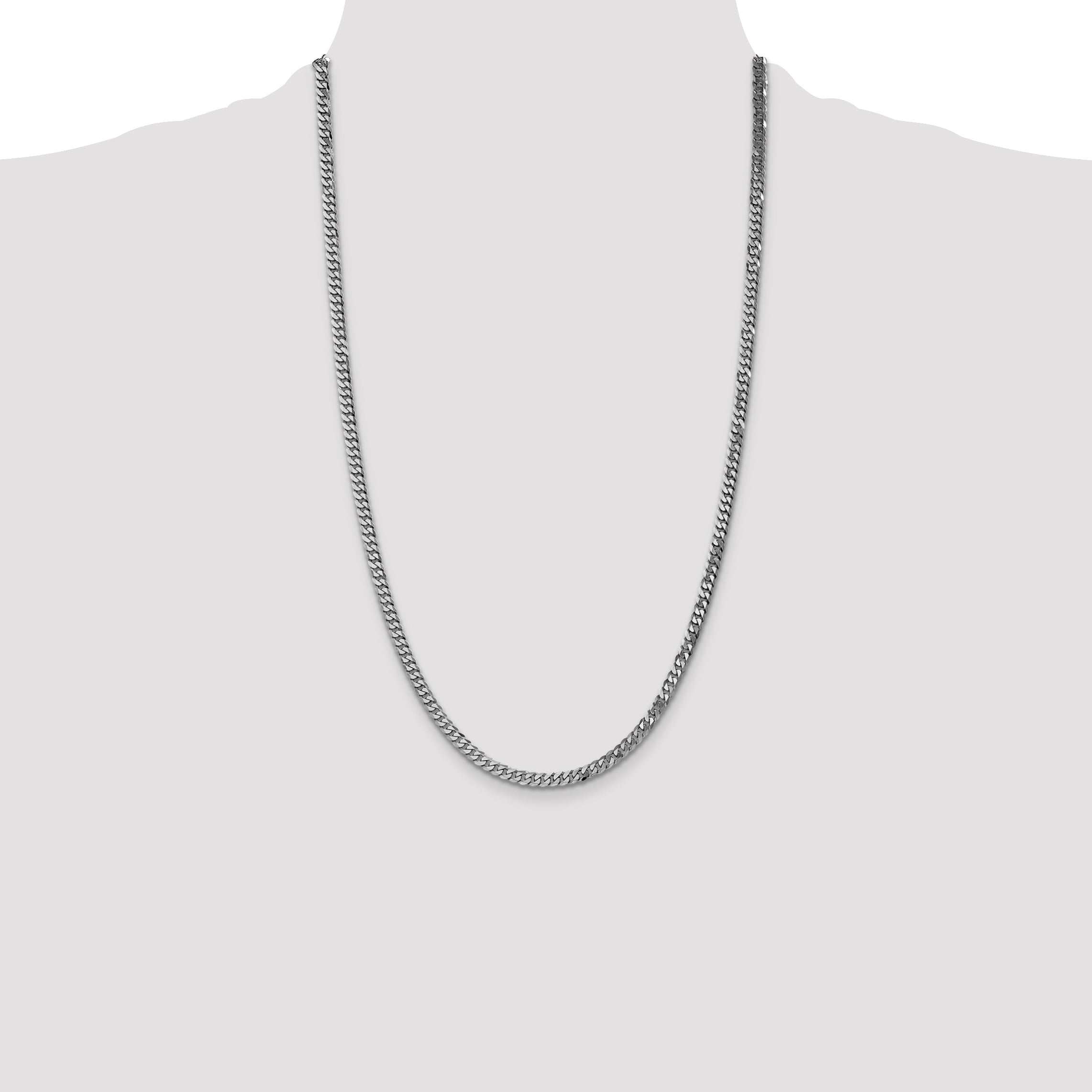 14K White Gold 26 Inch 3.9mm Flat Beveled Curb With Lobster Clasp Chain Necklace