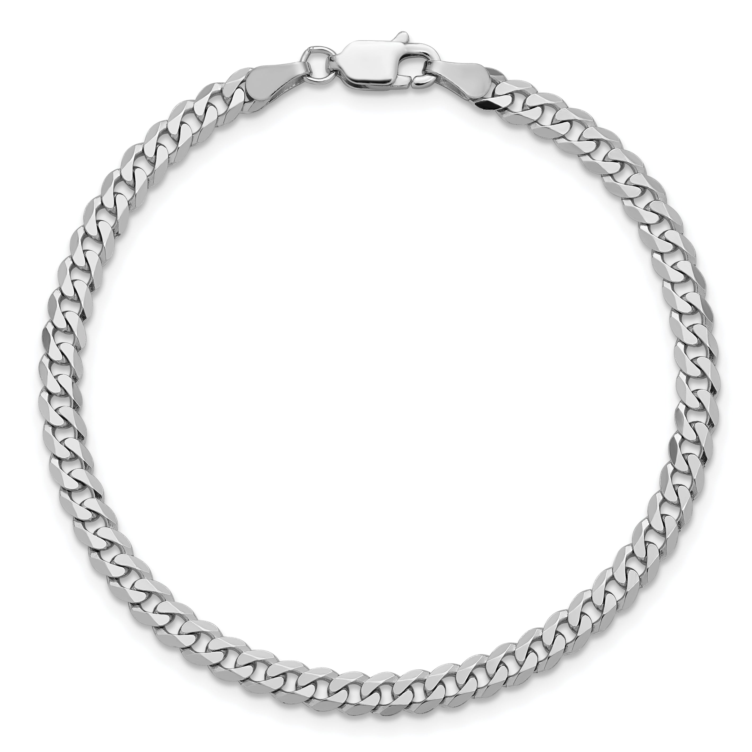 14K White Gold 8 Inch 3.9mm Flat Beveled Curb With Lobster Clasp Bracelet