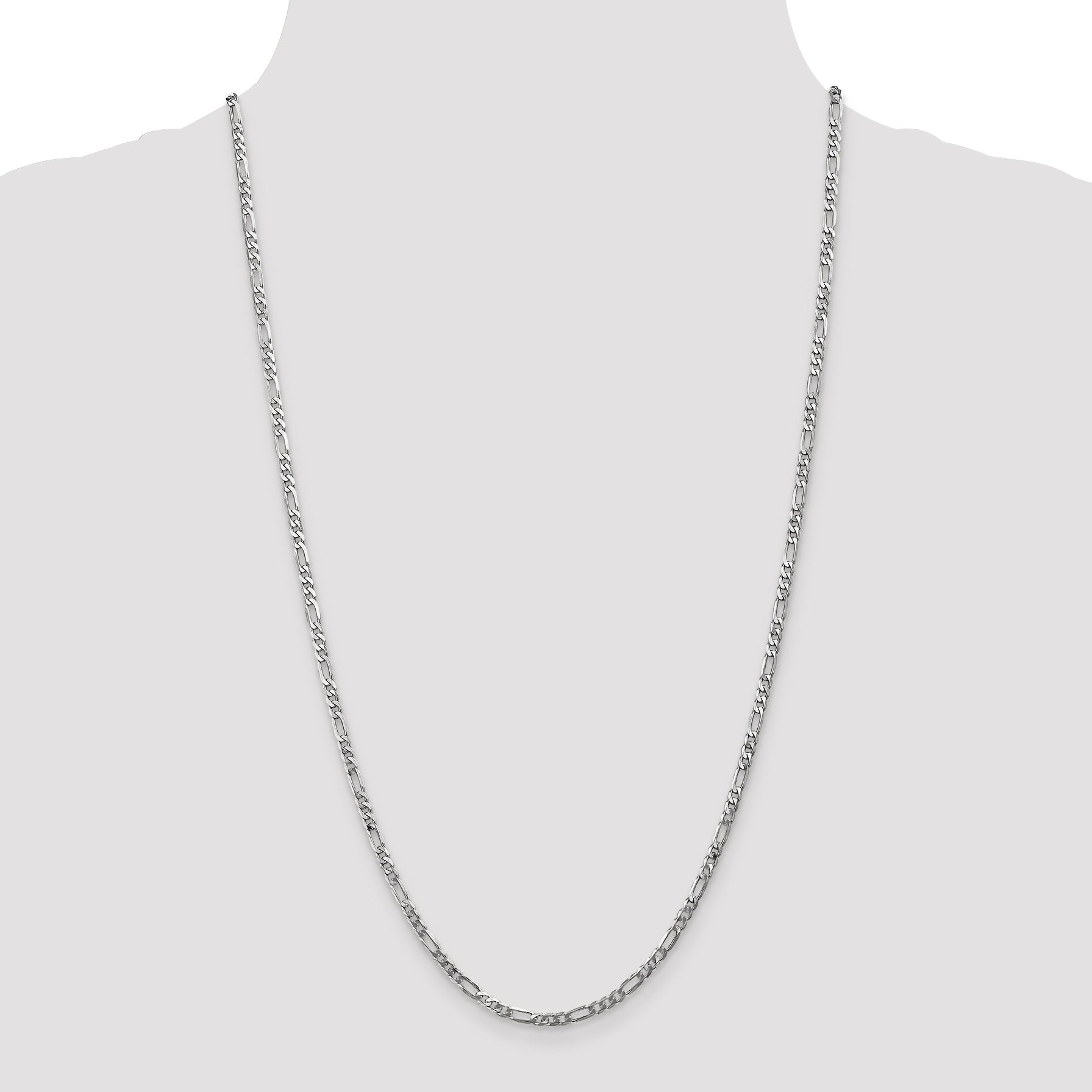14K White Gold 20 Inch 3mm Flat Figaro With Lobster Clasp Chain Necklace
