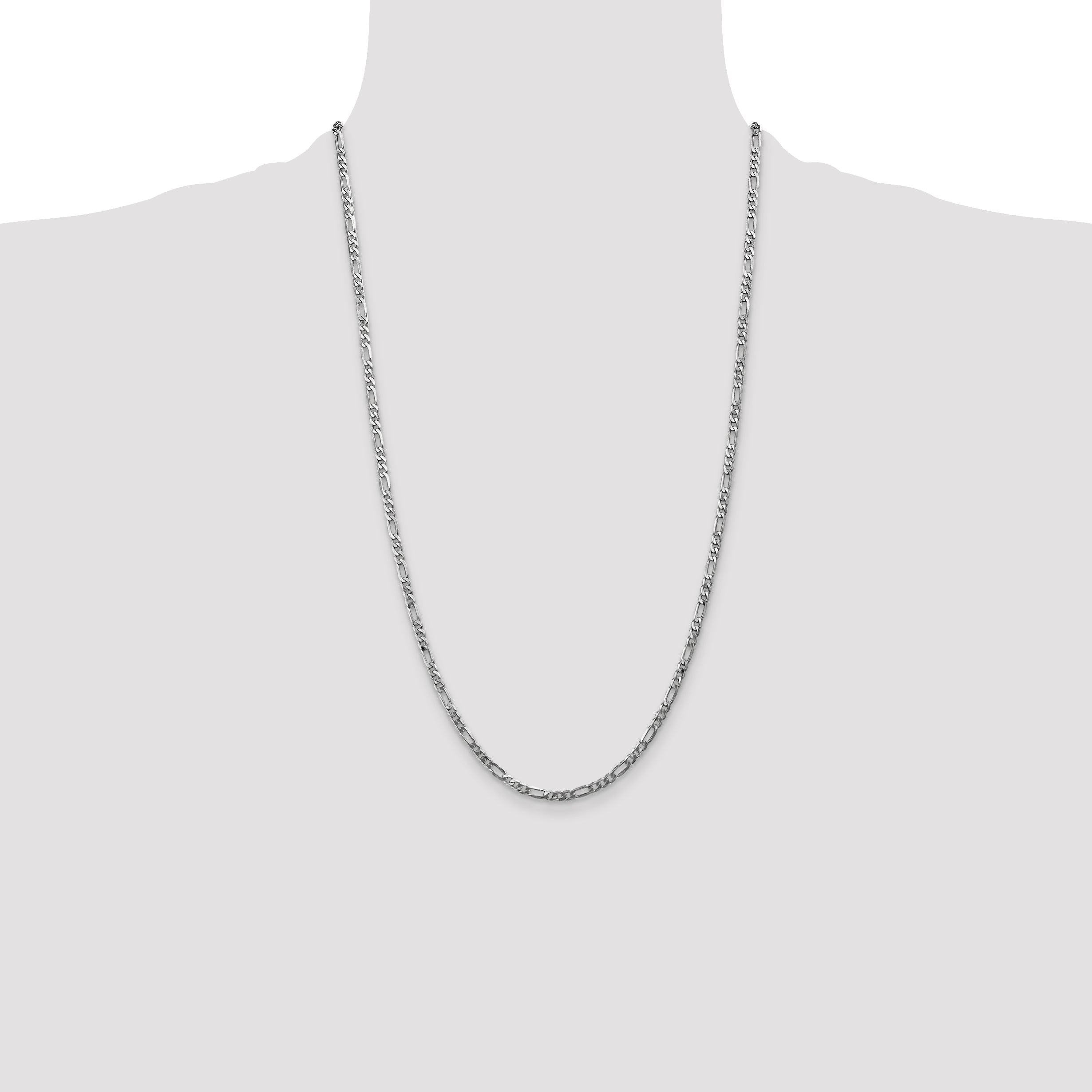 14K White Gold 26 Inch 3mm Flat Figaro With Lobster Clasp Chain Necklace