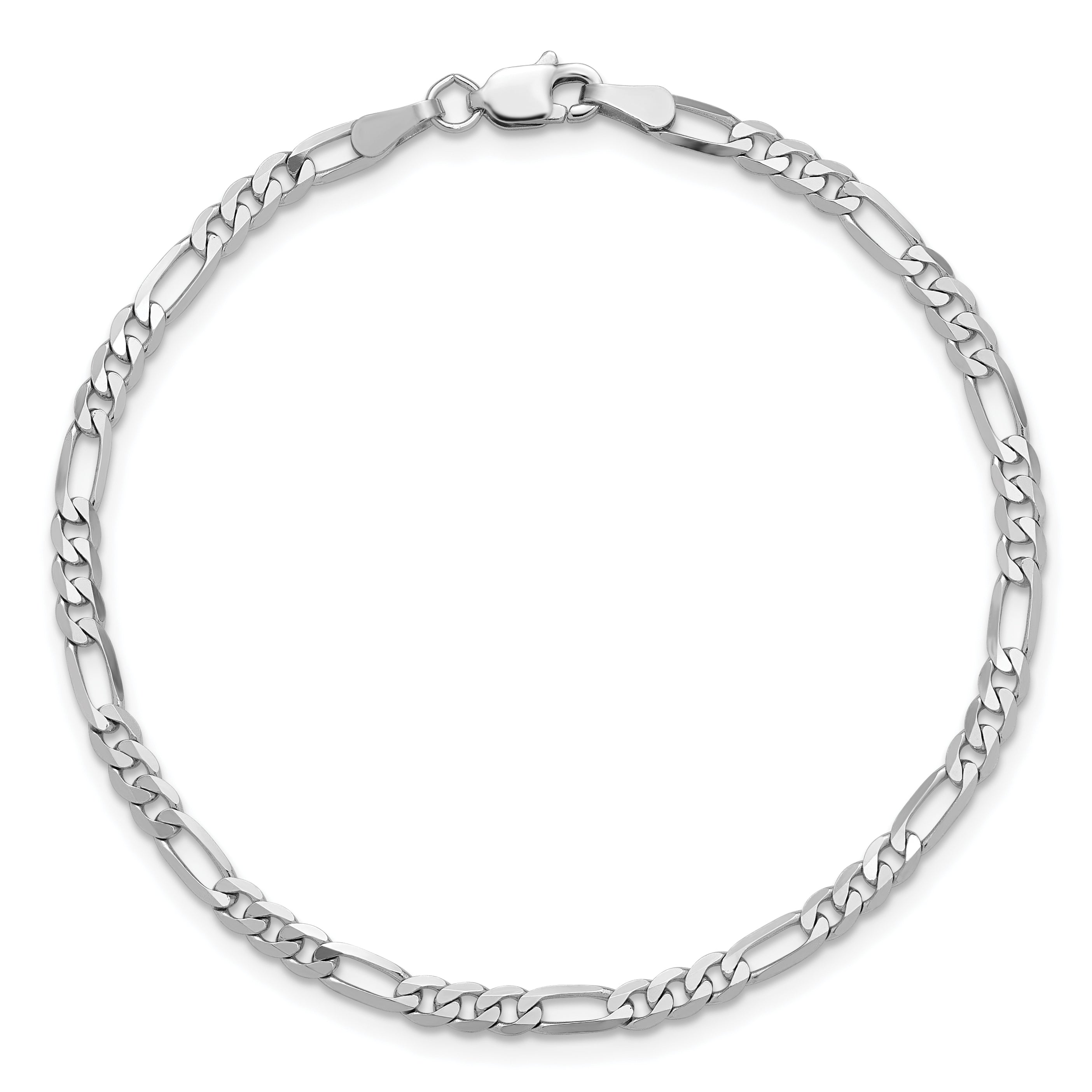 14K White Gold 7 Inch 3mm Flat Figaro With Lobster Clasp Bracelet