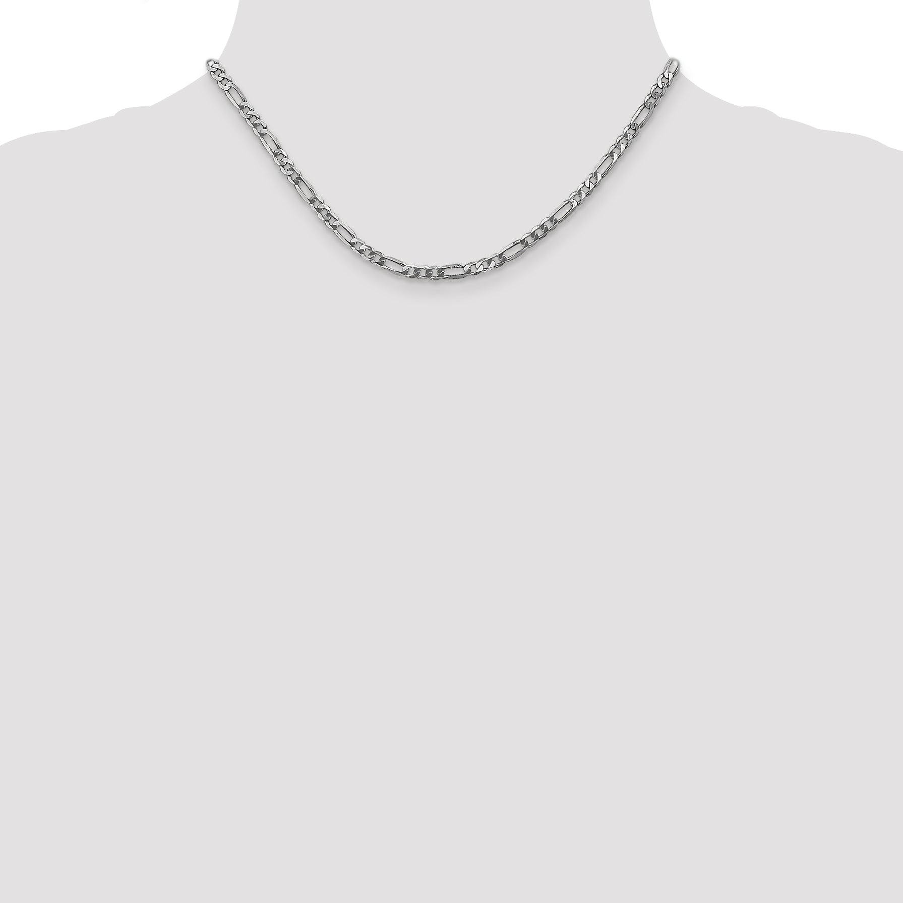 14K White Gold 16 Inch 4mm Flat Figaro With Lobster Clasp Chain Necklace