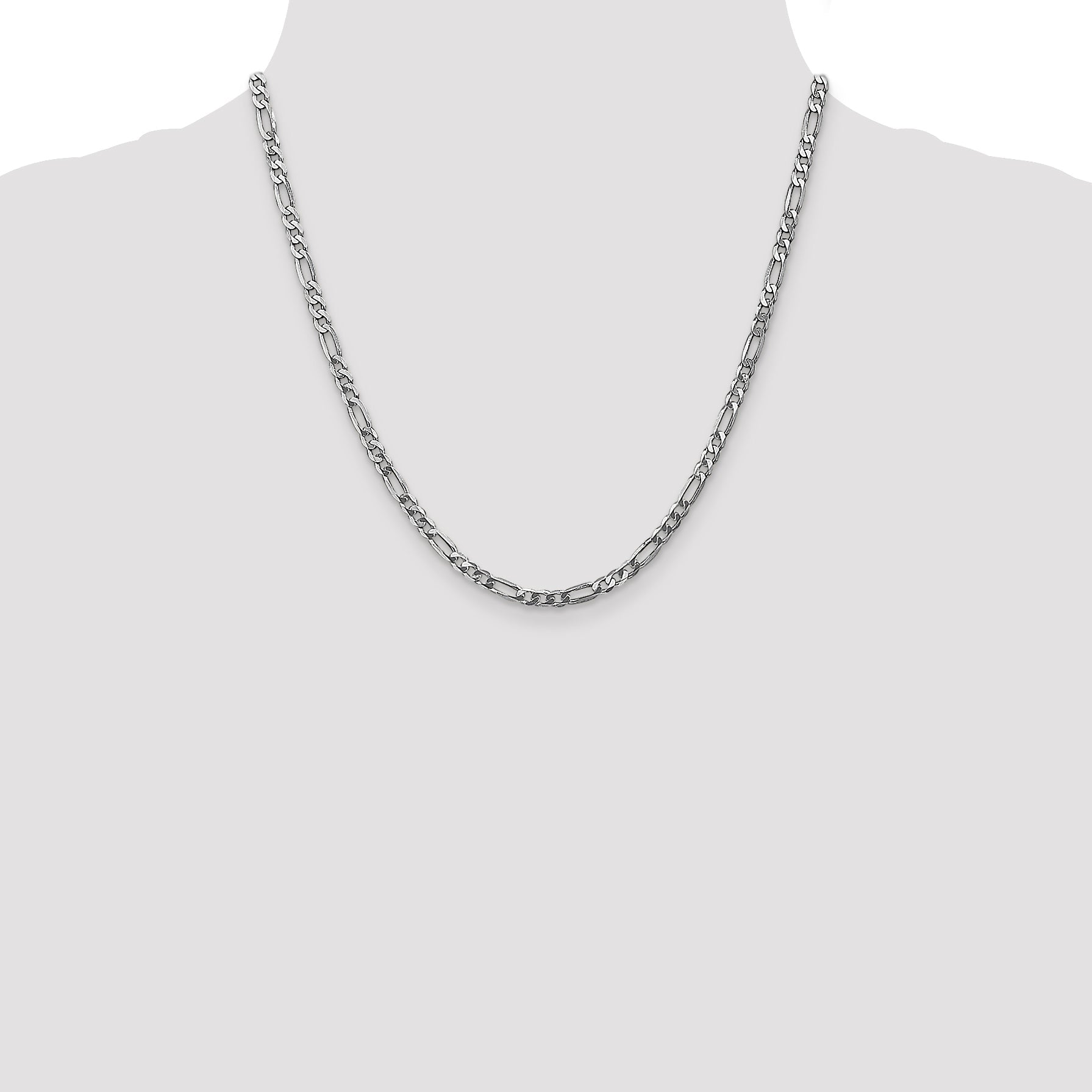 14K White Gold 20 Inch 4mm Flat Figaro With Lobster Clasp Chain Necklace
