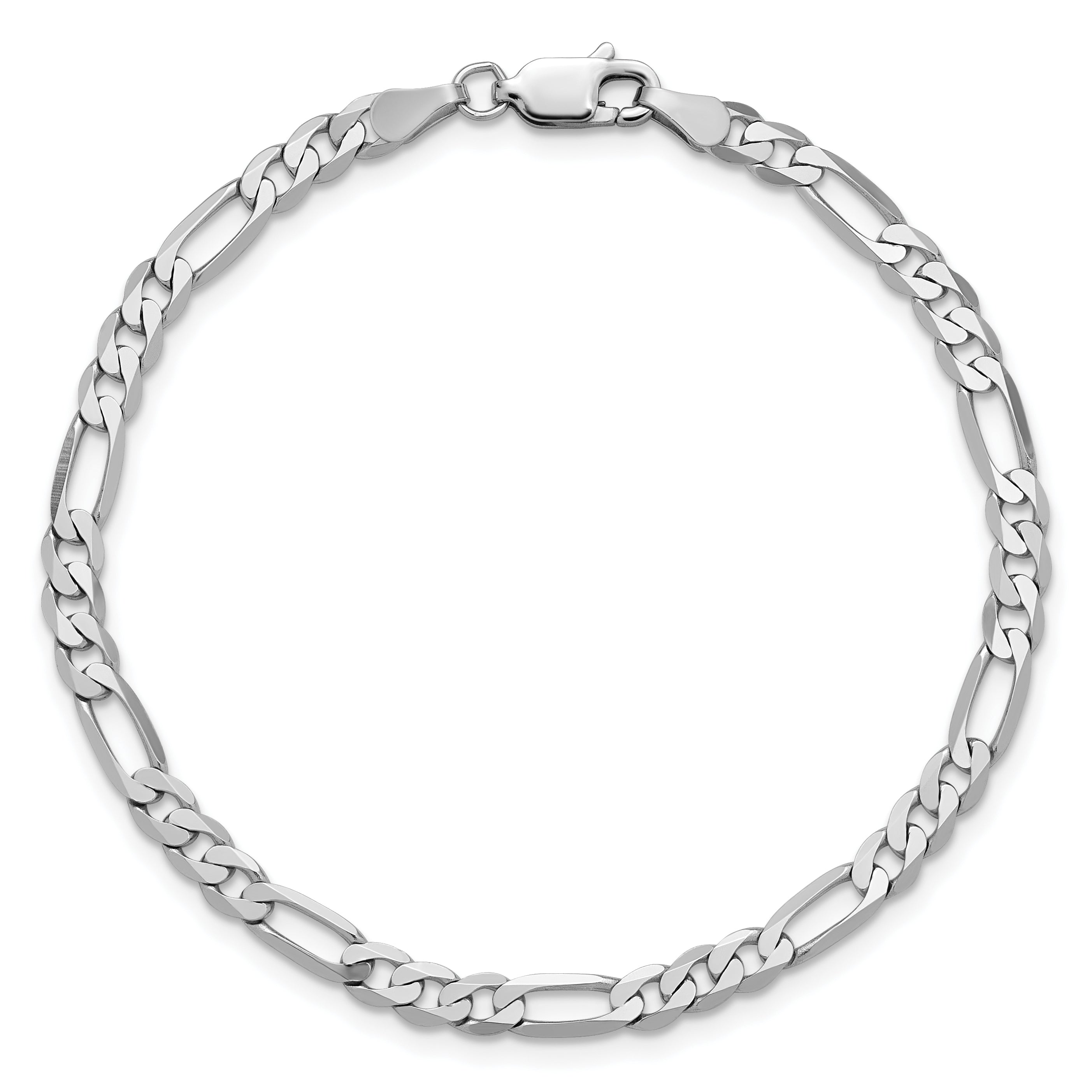 14K White Gold 8 Inch 4mm Flat Figaro With Lobster Clasp Bracelet