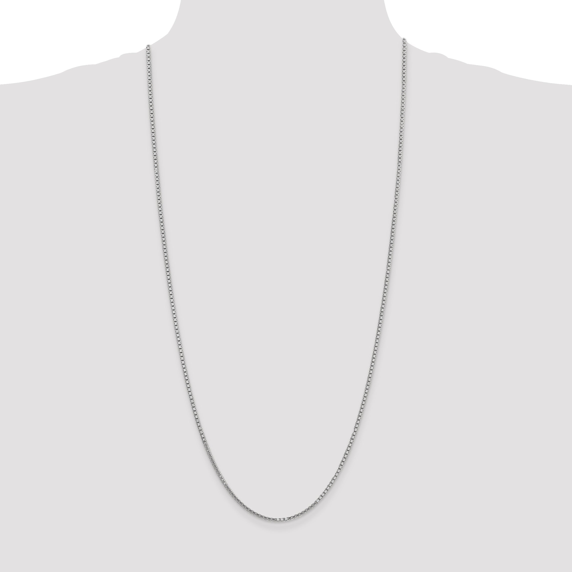 14K White Gold 30 Inch 1.9mm Box With Lobster Clasp Chain Necklace