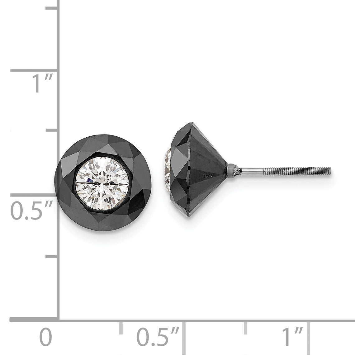 14K White Gold Night 6.50Ct. Black & Aa Diamond Stud Earrings