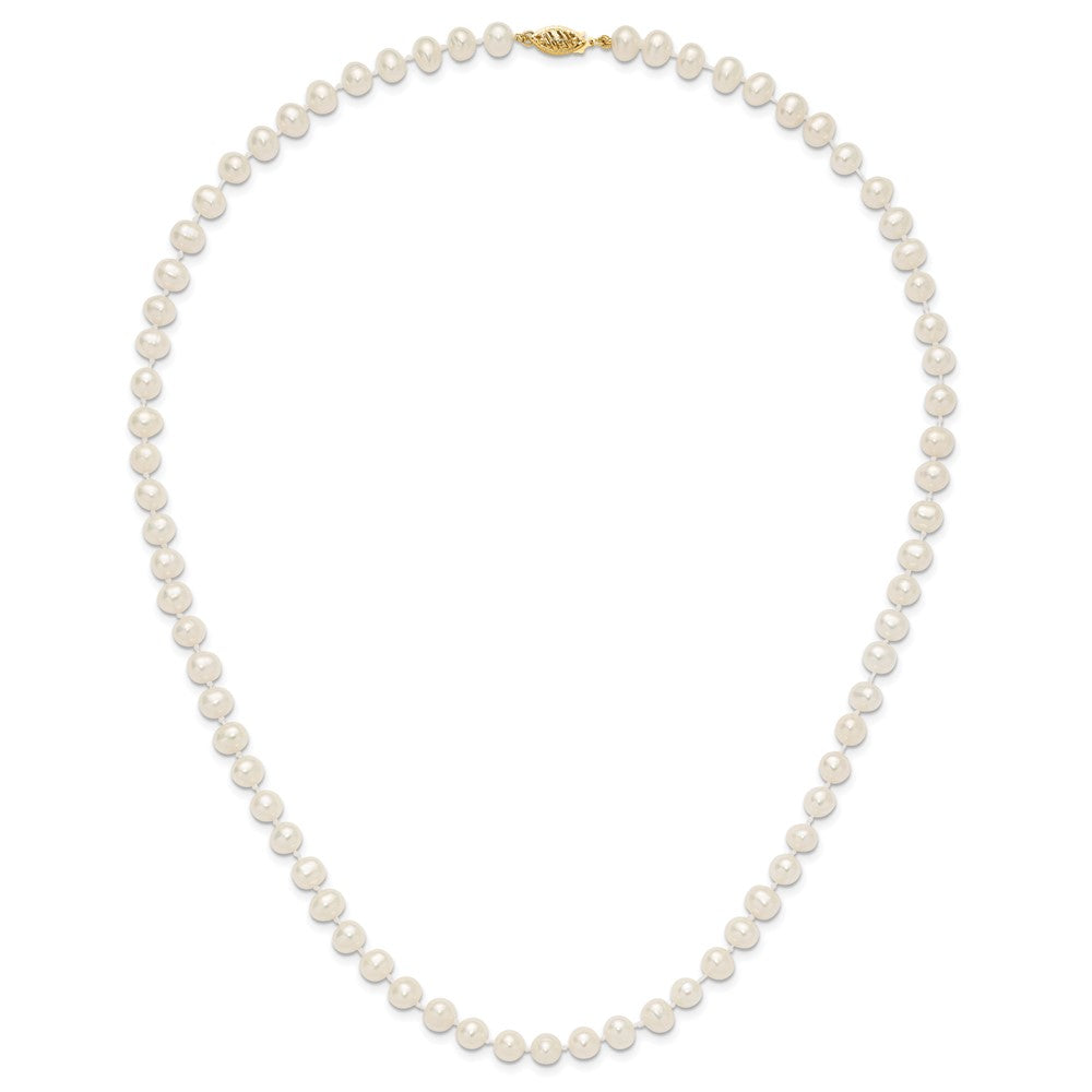 14K Yellow Gold 6 7mm White Near Round Freshwater Cultured Pearl 20 Inch Necklace