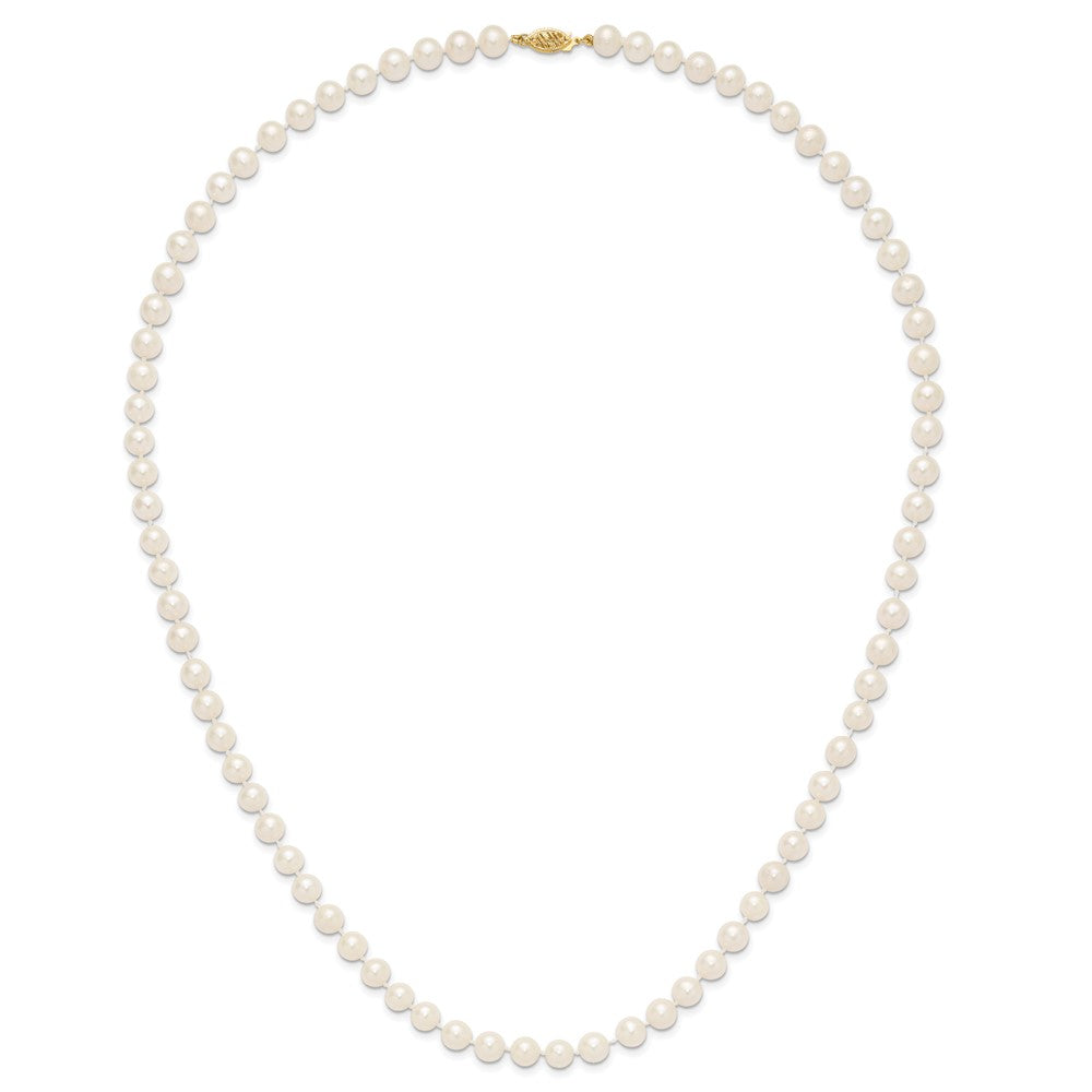 14K Yellow Gold 7 8mm White Near Round Freshwater Cultured Pearl 24 Inch Necklace