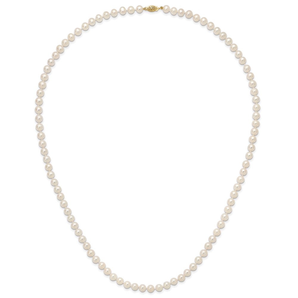 14K Yellow Gold 7 8 mm White Near Round Freshwater Cultured Pearl 28 Inch Necklace