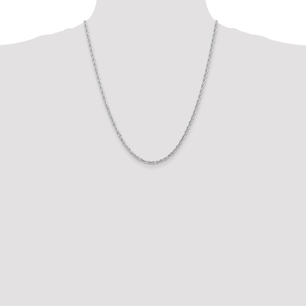 14K White Gold 22 Inch 3mm Diamond Cut Quadruple Rope Lobster Clasp Chain Necklace