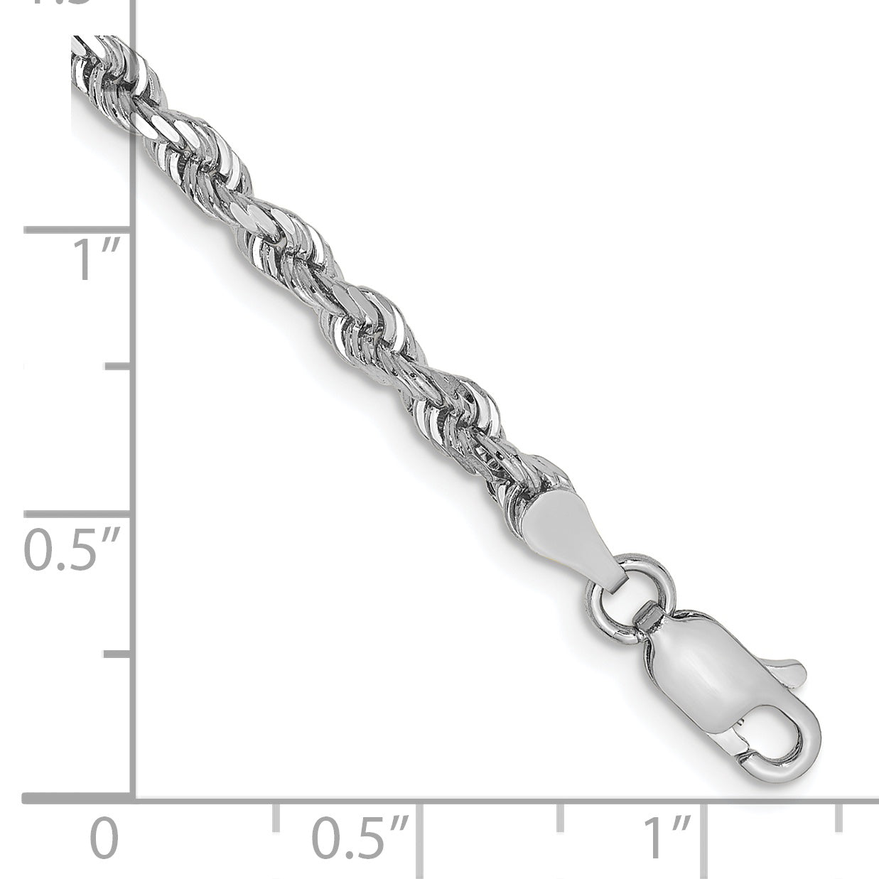 14K White Gold 8 Inch 3.35mm Diamond Cut Quadruple Rope Lobster Clasp Chain Bracelet