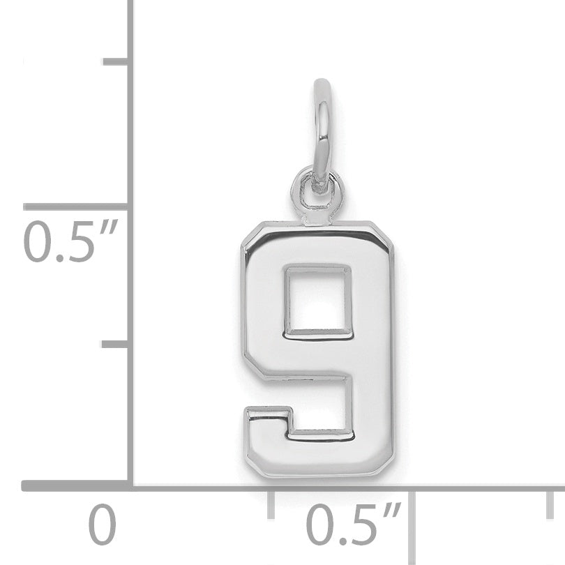 14k White Gold 14kw Small Polished Number 9 Charm