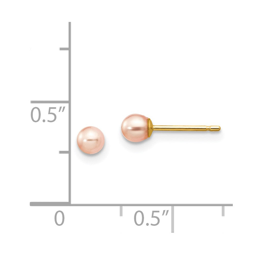 14K Yellow Gold 3 4mm Pink Round Freshwater Cultured Pearl Stud Post Earrings