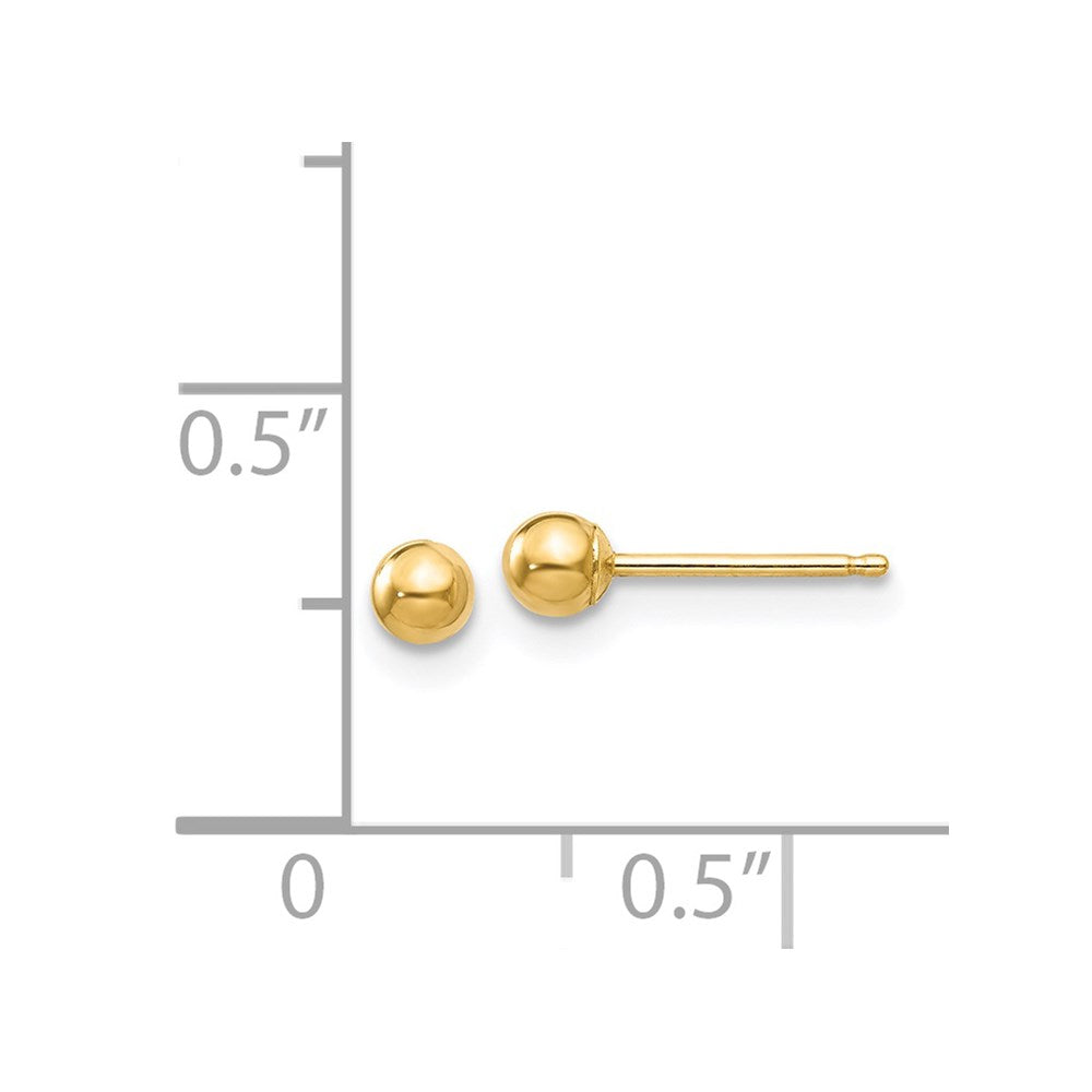 14K Yellow Gold Polished 3mm Ball Post Earrings