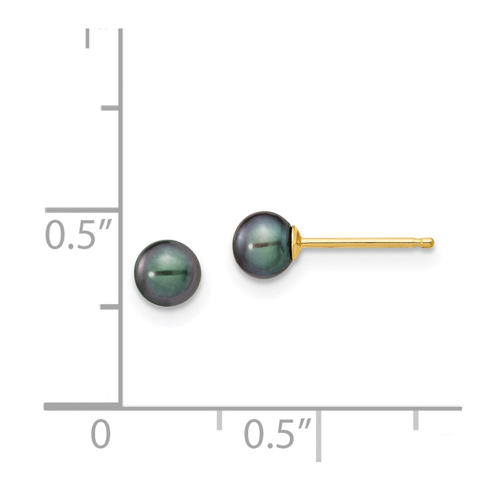 14K Yellow Gold 4 5mm Black Round Freshwater Cultured Pearl Stud Post Earrings