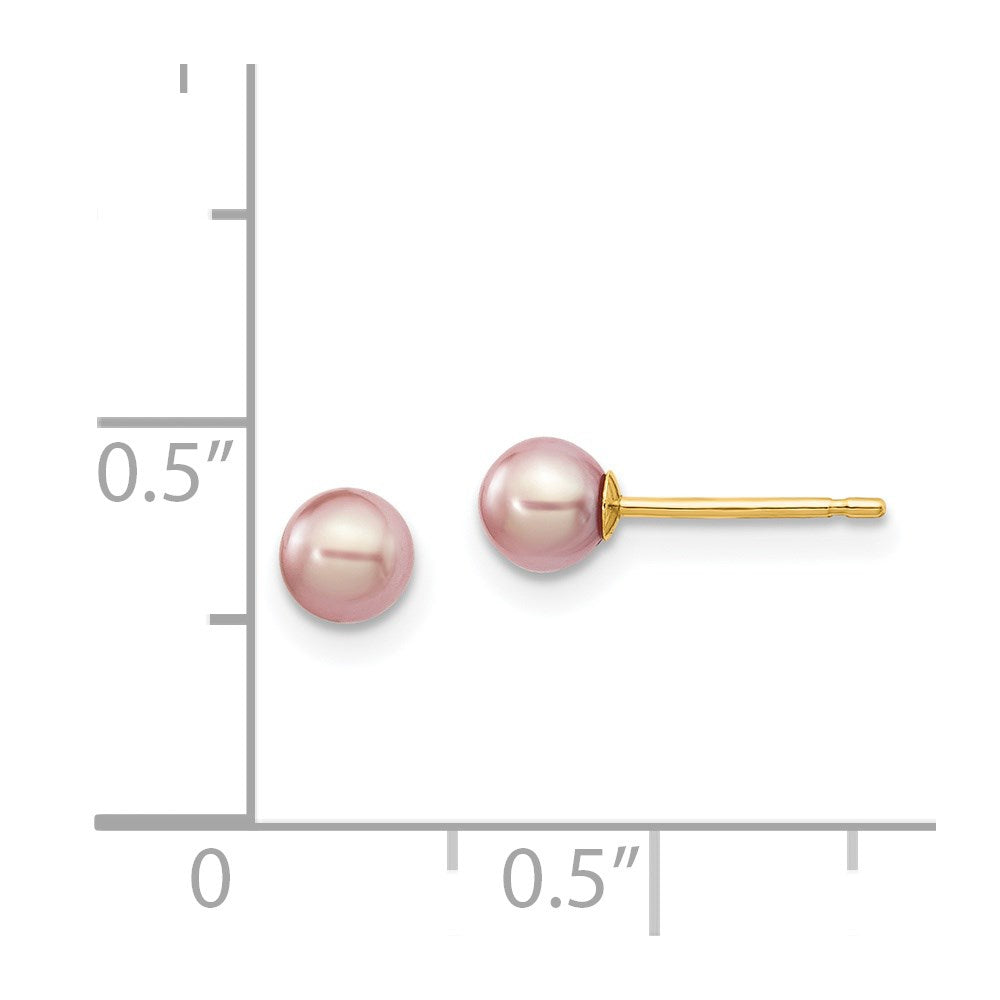 14K Yellow Gold 4 5mm Purple Round Freshwater Cultured Pearl Stud Post Earrings