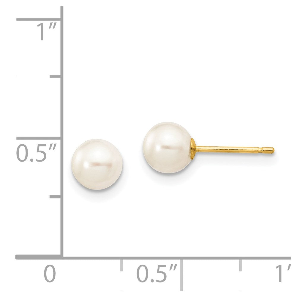14K Yellow Gold 5 6mm White Round Freshwater Cultured Pearl Stud Post Earrings