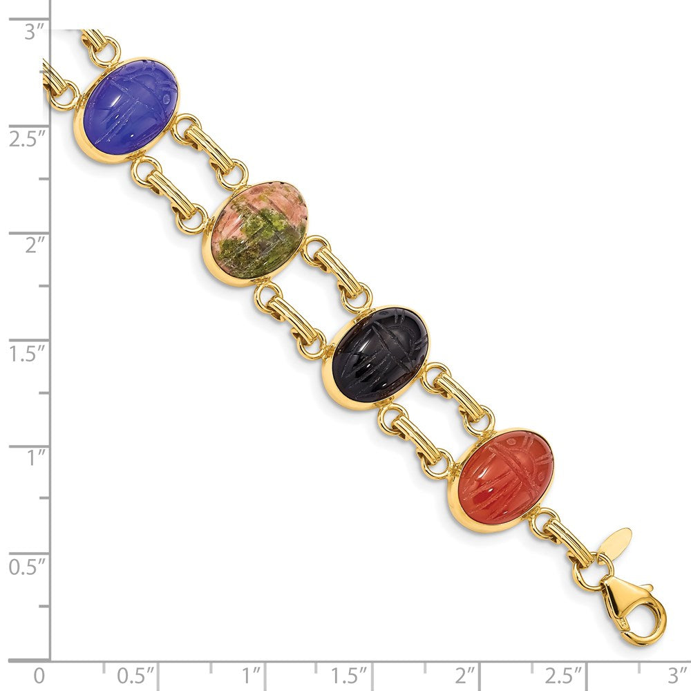 14K Yellow Gold 14X10mm Blackonyx/Blueonyx/Greenonyx/Carnelian/Epidote/Rhodonite/Tigerseye 7 Inch Scarab Bracelet