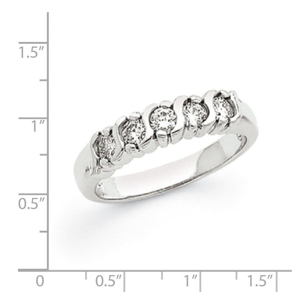 14k White Gold AAA Real Diamond 5-Stone Ring