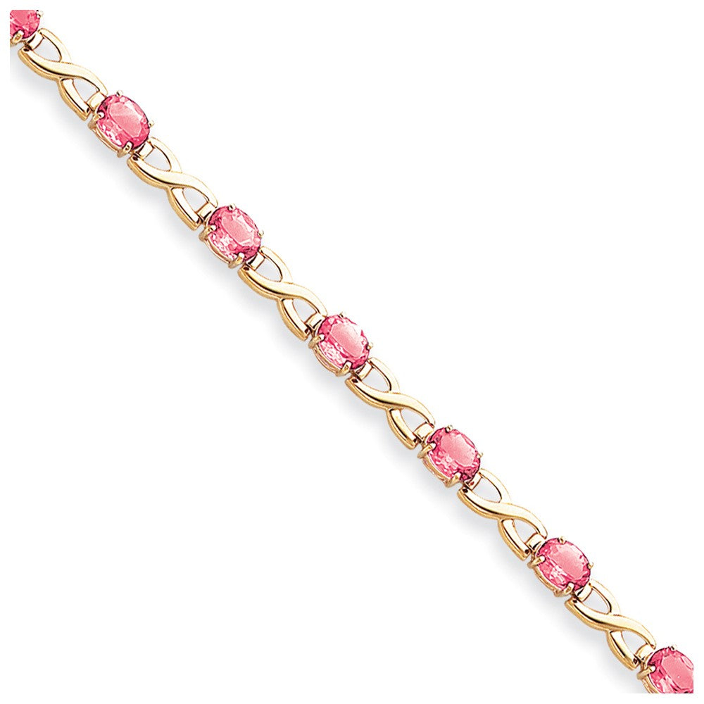 14K Yellow Gold 7X5mm Oval Pink Sapphire Bracelet