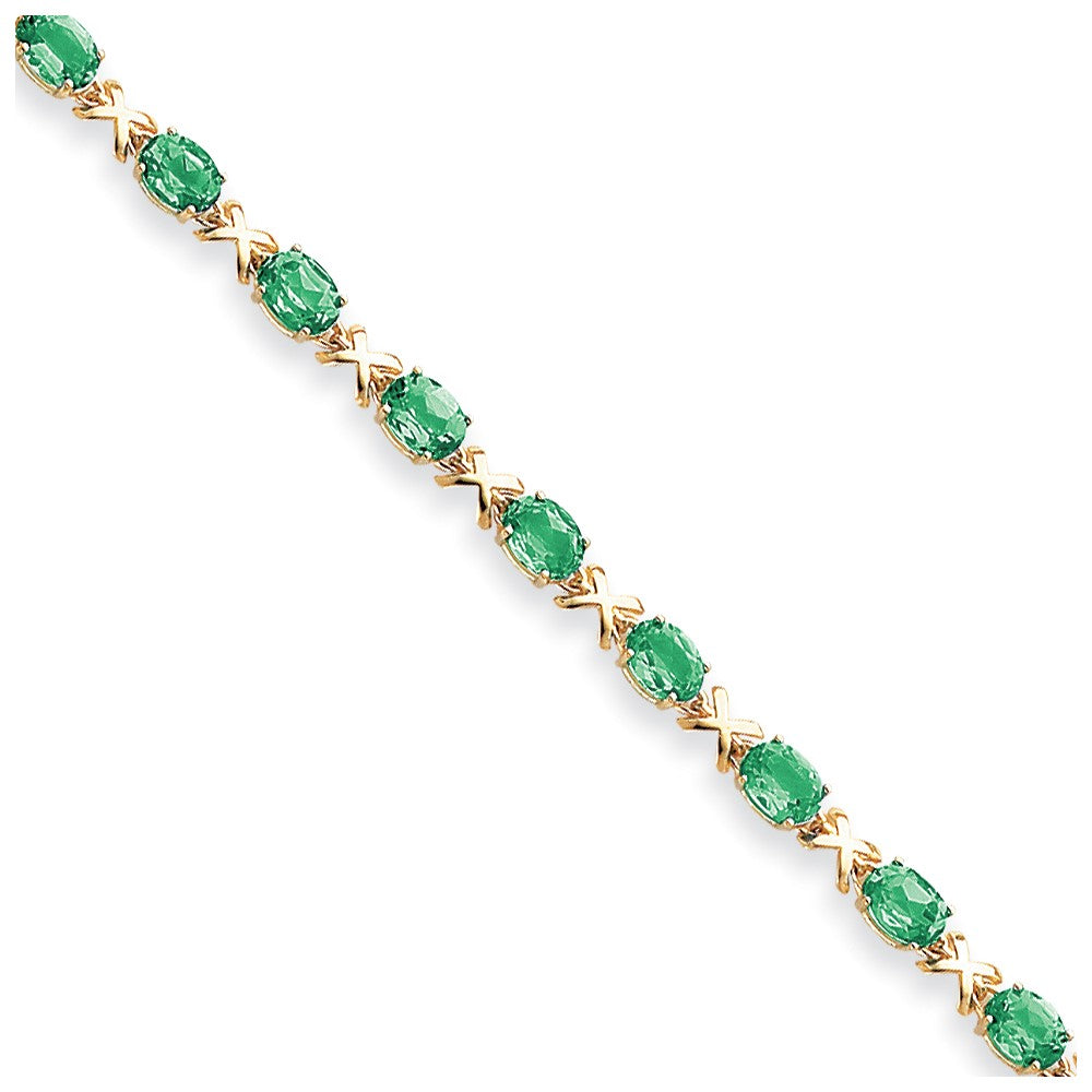 14K Yellow Gold 7X5mm Oval Emerald Bracelet