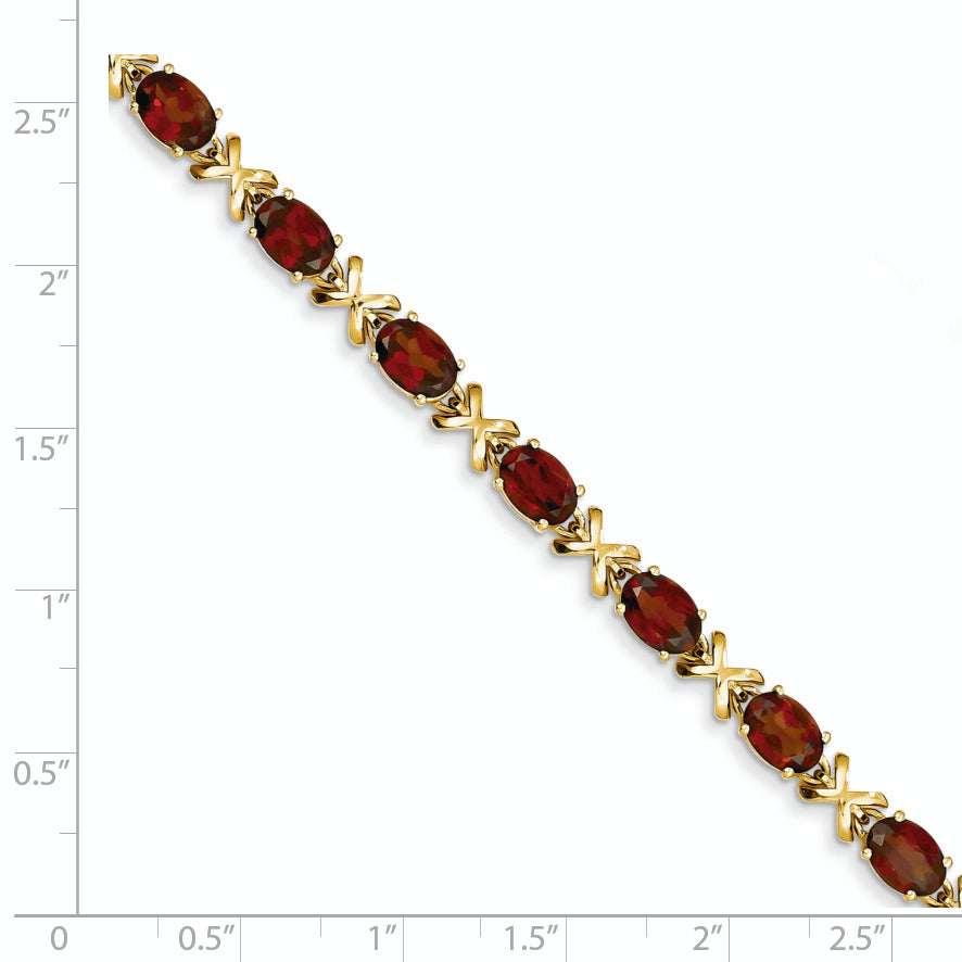 14K Yellow Gold 7X5mm Oval Garnet Bracelet