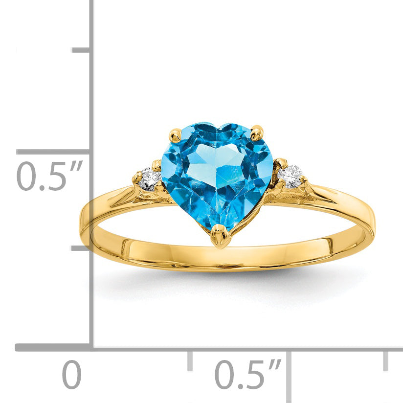 14K Yellow Gold 7mm Heart Blue Topaz A Diamond Ring