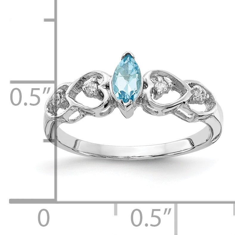 14K White Gold 6X3mm Marquise Blue Topaz Vs Diamond Ring