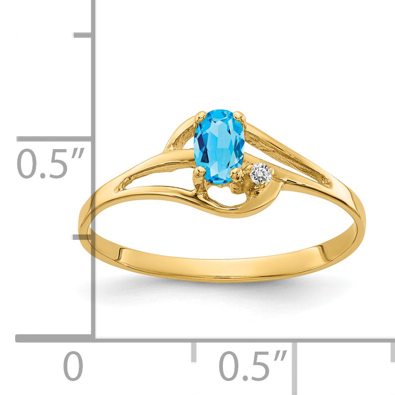 14K Yellow Gold 5X3mm Oval Blue Topaz Aaa Diamond Ring