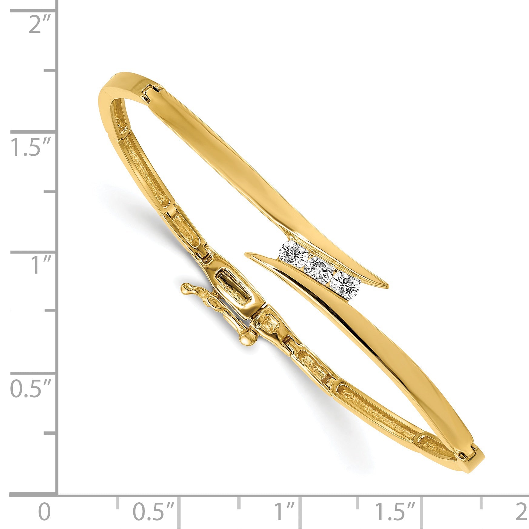 14K Yellow Gold Complete 3 Stone 1/4 Carat Aa Diamond Hinged Bangle Bracelet