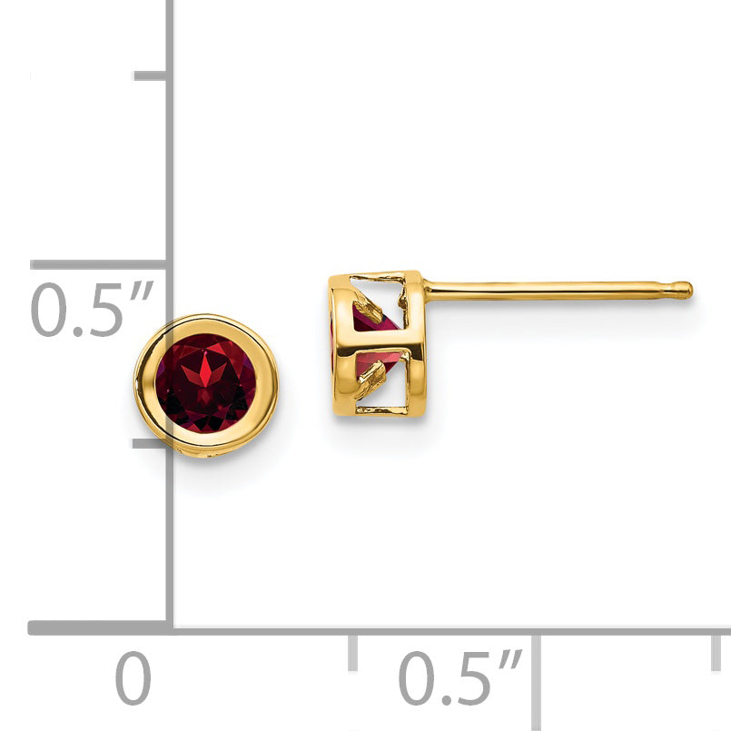 14K Yellow Gold 4mm Oval Bezel January/Garnet Post Earrings